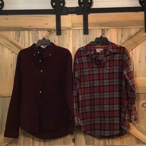 Bundle of two Mens Medium, LS button down shirts.